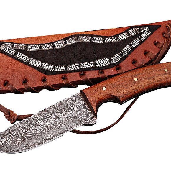 Handmade Damascus Steel Kitchen Knife Raindrop Pattern with Leather Sheath - Picture 1 of 6